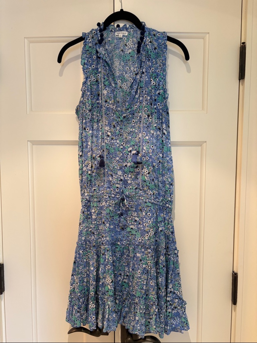 Poupette St. Barth Blue and Green Floral Midi Dress